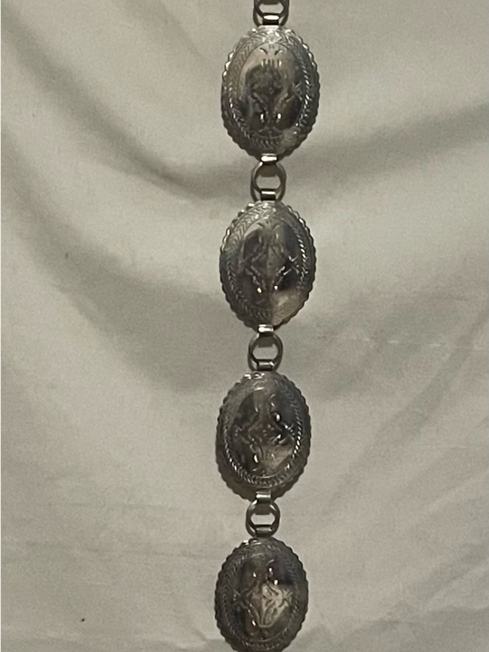 Sterling-Style Silver Oval Concho Belt - Women's Accessory - 36”
